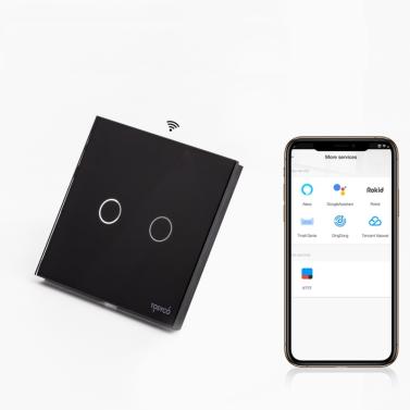 Intrerupator dublu smart WIFI + RF433 cu NUL cu touch (tactil) din sticla 1000W Tosyco compatibil cu Tuya, Google Home, Amazon Alexa