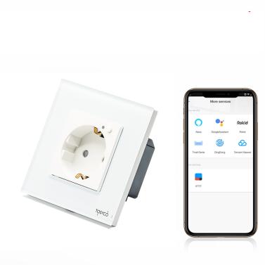 Priza schuko smart WIFI simpla cu rama din sticla, monitorizare consum Tosyco compatibila cu Tuya, Google Home, Amazon Alexa