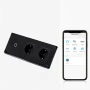 Intrerupator simplu smart WIFI 1000W + priza schuko dubla smart WIFI cu rama din sticla Tosyco compatibil cu Tuya, Google Home, Amazon Alexa