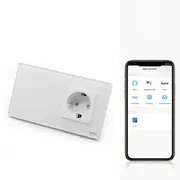 Intrerupator simplu smart WIFI 600W + priza schuko cu rama din sticla Tosyco compatibil cu Tuya, Google Home, Amazon Alexa