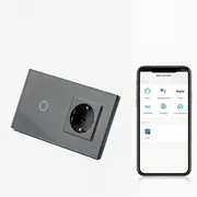 Intrerupator simplu smart WIFI 1000W + priza schuko smart WIFI cu rama din sticla Tosyco compatibil cu Tuya, Google Home, Amazon Alexa