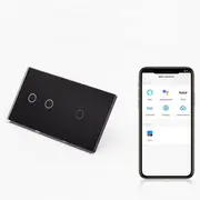 Intrerupator dublu + simplu smart WIFI fara NUL cu touch (tactil) din sticla 1000W Tosyco compatibil cu Tuya, Google Home, Amazon Alexa