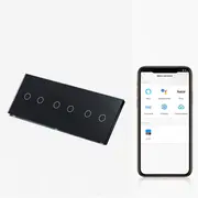 Intrerupator dublu + dublu + dublu smart WIFI fara NUL cu touch (tactil) din sticla 1000W Tosyco compatibil cu Tuya, Google Home, Amazon Alexa