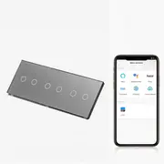 Intrerupator dublu + dublu + dublu smart WIFI fara NUL cu touch (tactil) din sticla 1000W Tosyco compatibil cu Tuya, Google Home, Amazon Alexa