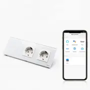 Intrerupator dublu smart WIFI 600W + priza schuko dubla cu rama din sticla Tosyco compatibil cu Tuya, Google Home, Amazon Alexa
