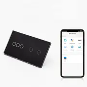Intrerupator triplu + dublu smart WIFI fara NUL cu touch (tactil) din sticla 1000W Tosyco compatibil cu Tuya, Google Home, Amazon Alexa