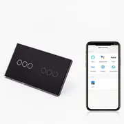 Intrerupator triplu + triplu smart WIFI fara NUL cu touch (tactil) din sticla 1000W Tosyco compatibil cu Tuya, Google Home, Amazon Alexa