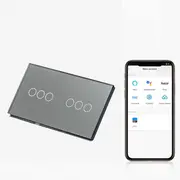 Intrerupator triplu + triplu smart WIFI fara NUL cu touch (tactil) din sticla 1000W Tosyco compatibil cu Tuya, Google Home, Amazon Alexa