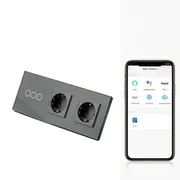 Intrerupator triplu smart WIFI 1000W + priza schuko dubla smart WIFI cu rama din sticla Tosyco compatibil cu Tuya, Google Home, Amazon Alexa