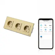 Priza schuko smart WIFI tripla cu rama din sticla, monitorizare consum Tosyco compatibila cu Tuya, Google Home, Amazon Alexa