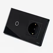 Intrerupator cap scara / cruce simplu cu touch (tactil) 1000W + priza schuko cu rama din sticla Tosyco