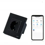 Priza schuko smart Zigbee simpla cu rama din sticla Tosyco compatibila cu Tuya, Google Home, Amazon Alexa