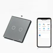 Intrerupator dublu smart WIFI fara NUL cu touch (tactil) din sticla 1000W Tosyco compatibil cu Tuya, Google Home, Amazon Alexa