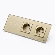 Intrerupator cap scara / cruce dublu cu touch (tactil) 1000W + priza schuko dubla cu rama din sticla Tosyco