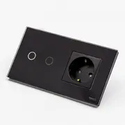 Intrerupator dublu cu touch (tactil) 1000W + priza schuko cu rama din sticla Tosyco