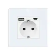 Priza schuko + Usb Type C + Usb Type A 2.4A cu rama din sticla Tosyco