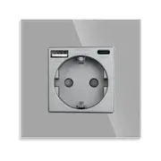 Priza schuko + Usb Type C + Usb Type A 2.4A cu rama din sticla Tosyco