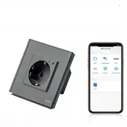Priza schuko smart Zigbee simpla cu rama din sticla, monitorizare consum Tosyco compatibila cu Tuya, Google Home, Amazon Alexa