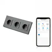 Priza schuko smart Zigbee tripla cu rama din sticla Tosyco compatibila cu Tuya, Google Home, Amazon Alexa