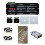 Kit inteligent iluminat scara 20 trepte controler PRO36, banda led 3000K 10w/m, sursa 24V 10A, senzori miscare Tosyco