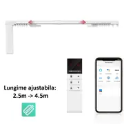 Kit sina pentru perdele / draperii extensibila 2.5m-4.5m automarizare cu motor electric smart Zigbee ML40 cu acumulator Tosyco si telecomanda compatibil cu Tuya, Google Home, Amazon Alexa