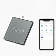 Intrerupator dimabil triplu smart WIFI cu NUL cu touch (tactil) din sticla 120W Tosyco ECO compatibil cu Tuya, Google Home, Amazon Alexa