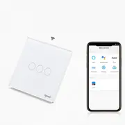 Intrerupator dimabil triplu smart WIFI cu NUL cu touch (tactil) din sticla 120W Tosyco ECO compatibil cu Tuya, Google Home, Amazon Alexa
