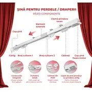 Kit sina pentru perdele / draperii extensibila 1.8m-3m automarizare cu motor electric smart WIFI MP82 Tosyco si telecomanda compatibil cu Tuya, Google Home, Amazon Alexa