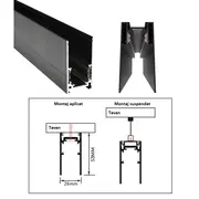 Sina magnetica aplicata/suspendata, aluminiu, 2M Negru Tosyco