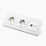 Priza Schuko dubla + TV + LAN cu rama din sticla Tosyco