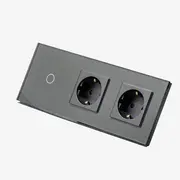 Intrerupator simplu cu touch (tactil) 1000W + priza schuko dubla cu rama din sticla Tosyco