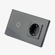 Intrerupator simplu cu touch (tactil) 1000W + priza schuko cu rama din sticla Tosyco