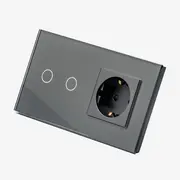 Intrerupator dublu cu touch (tactil) 1000W + priza schuko cu rama din sticla Tosyco