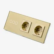 Intrerupator triplu cu touch (tactil) 1000W + priza schuko dubla cu rama din sticla Tosyco