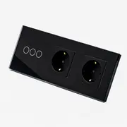 Intrerupator triplu cu touch (tactil) 1000W + priza schuko dubla cu rama din sticla Tosyco