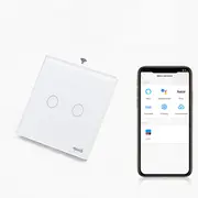Intrerupator dublu smart WIFI cu NUL cu touch (tactil) din sticla 1000W Tosyco compatibil cu Tuya, Google Home, Amazon Alexa