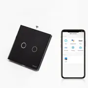 Intrerupator dublu smart WIFI cu NUL cu touch (tactil) din sticla 1000W Tosyco compatibil cu Tuya, Google Home, Amazon Alexa