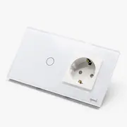 Intrerupator dublu cu touch (tactil) 1000W + priza schuko cu rama din sticla Tosyco