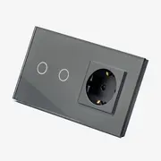 Intrerupator dublu cu touch (tactil) 1000W + priza schuko cu rama din sticla Tosyco