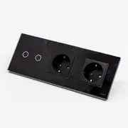 Intrerupator dublu cu touch (tactil) 1000W + priza schuko dubla cu rama din sticla Tosyco