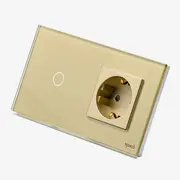 Intrerupator simplu cu touch (tactil) 1000W + priza schuko cu rama din sticla Tosyco