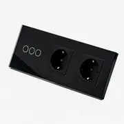 Intrerupator triplu cu touch (tactil) 1000W + priza schuko dubla cu rama din sticla Tosyco