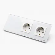 Intrerupator triplu cu touch (tactil) 1000W + priza schuko dubla cu rama din sticla Tosyco