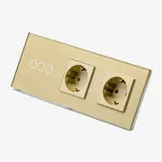 Intrerupator triplu cu touch (tactil) 1000W + priza schuko dubla cu rama din sticla Tosyco