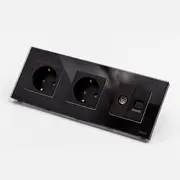 Priza Schuko dubla + TV + LAN cu rama din sticla Tosyco