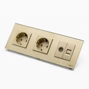 Priza Schuko dubla + TV + LAN cu rama din sticla Tosyco