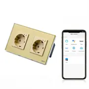 Priza schuko smart WIFI dubla cu rama din sticla Tosyco compatibila cu Tuya, Google Home, Amazon Alexa