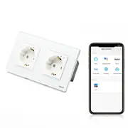 Priza schuko smart WIFI dubla cu rama din sticla Tosyco compatibila cu Tuya, Google Home, Amazon Alexa