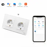 Priza schuko smart WIFI tripla cu rama din sticla Tosyco compatibila cu Tuya, Google Home, Amazon Alexa