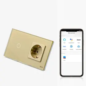 Intrerupator simplu smart WIFI 1000W + priza schuko smart WIFI cu rama din sticla Tosyco compatibil cu Tuya, Google Home, Amazon Alexa